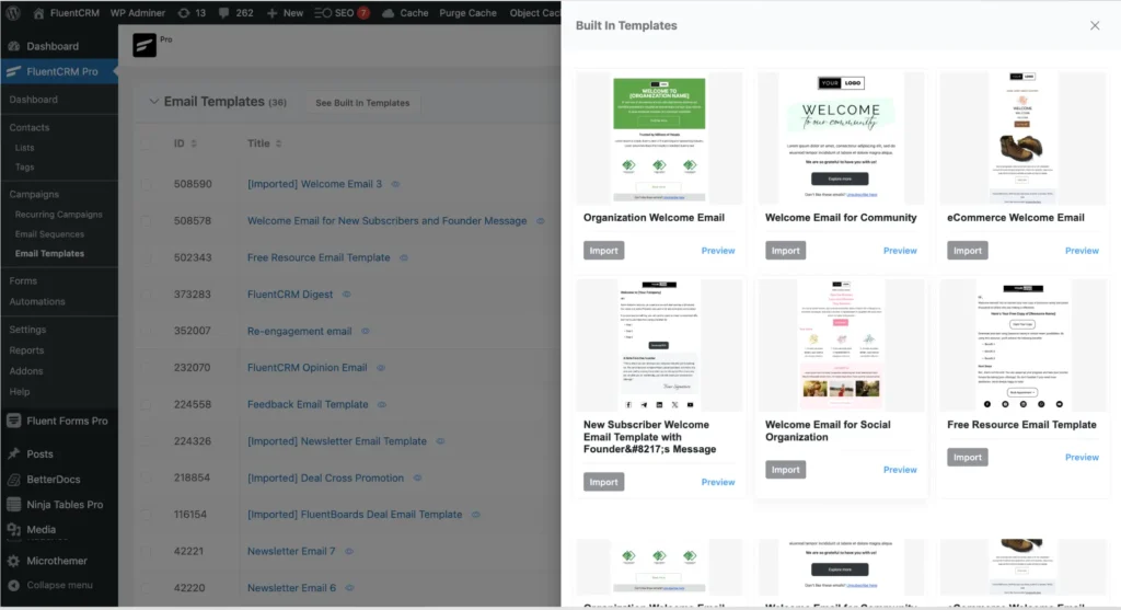 Use FluentCRM's built-in email templates